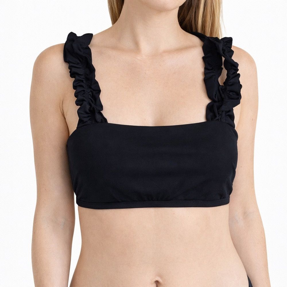 Vestique Black Ruched Strap Bikini Swimsuit Top – Size M